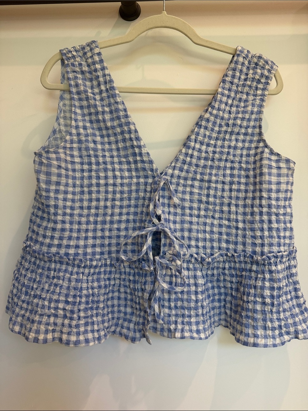 Zara Blue & White Gingham Tie-Front Top